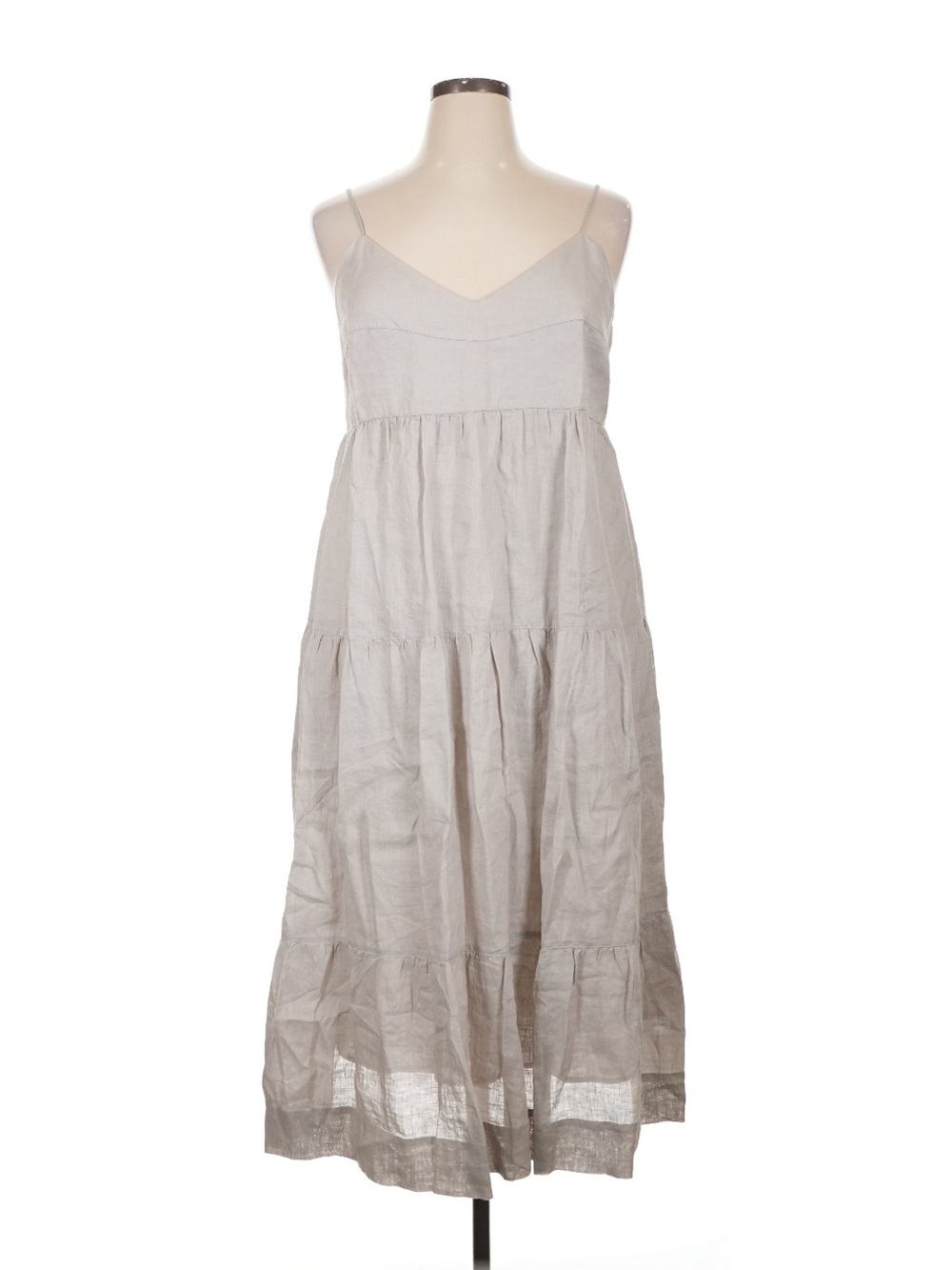 Light taupe  Linen Dress with Spaghetti Straps